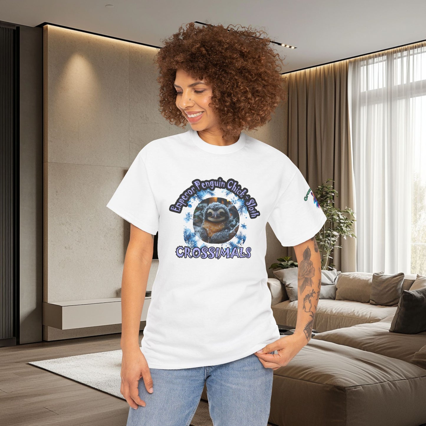 Emperor Penguin Chick Sloth Cross Unisex Heavy Cotton Tee