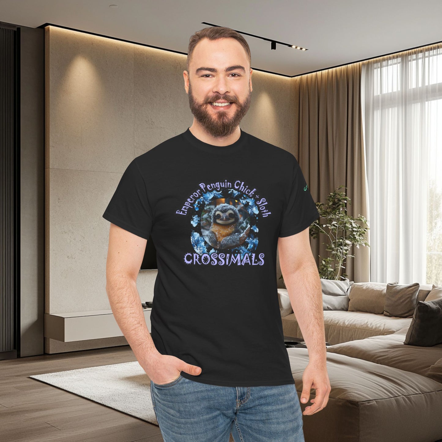 Emperor Penguin Chick Sloth Cross Unisex Heavy Cotton Tee