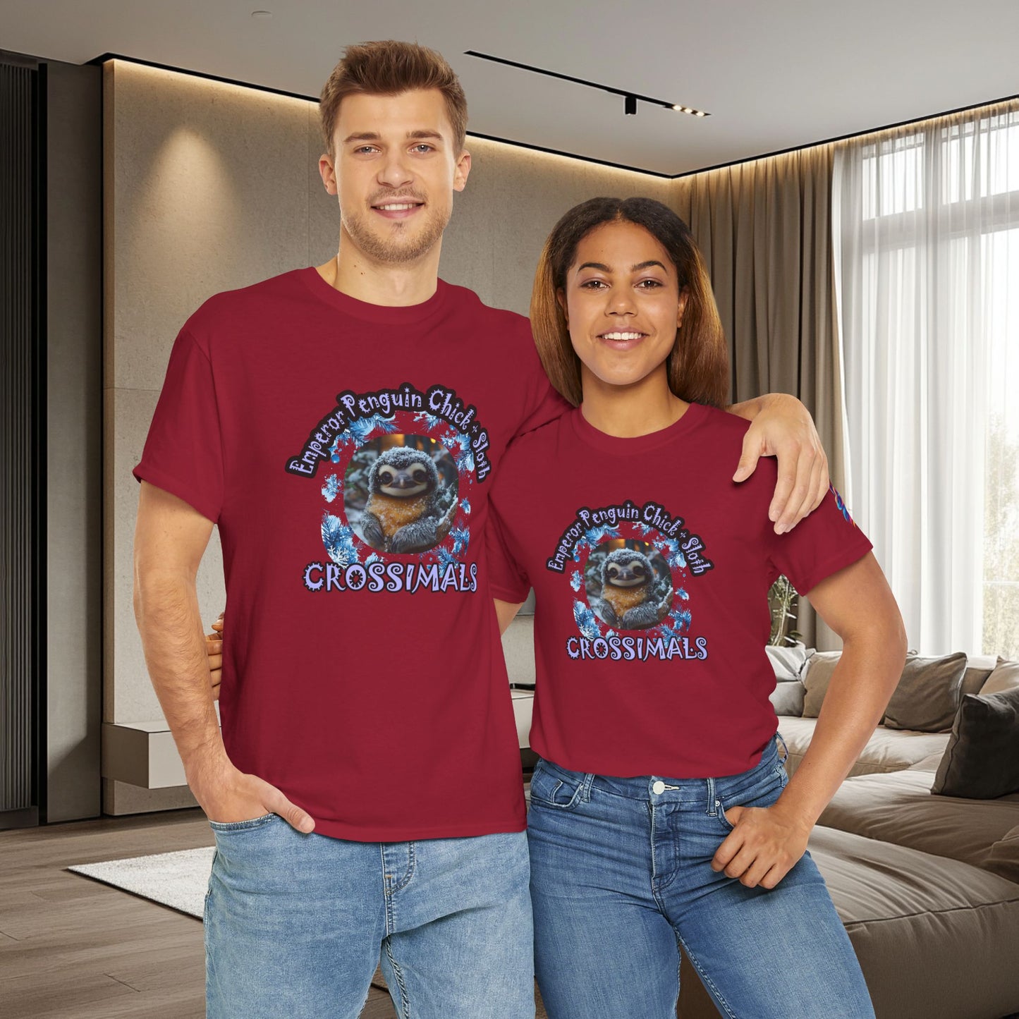 Emperor Penguin Chick Sloth Cross Unisex Heavy Cotton Tee