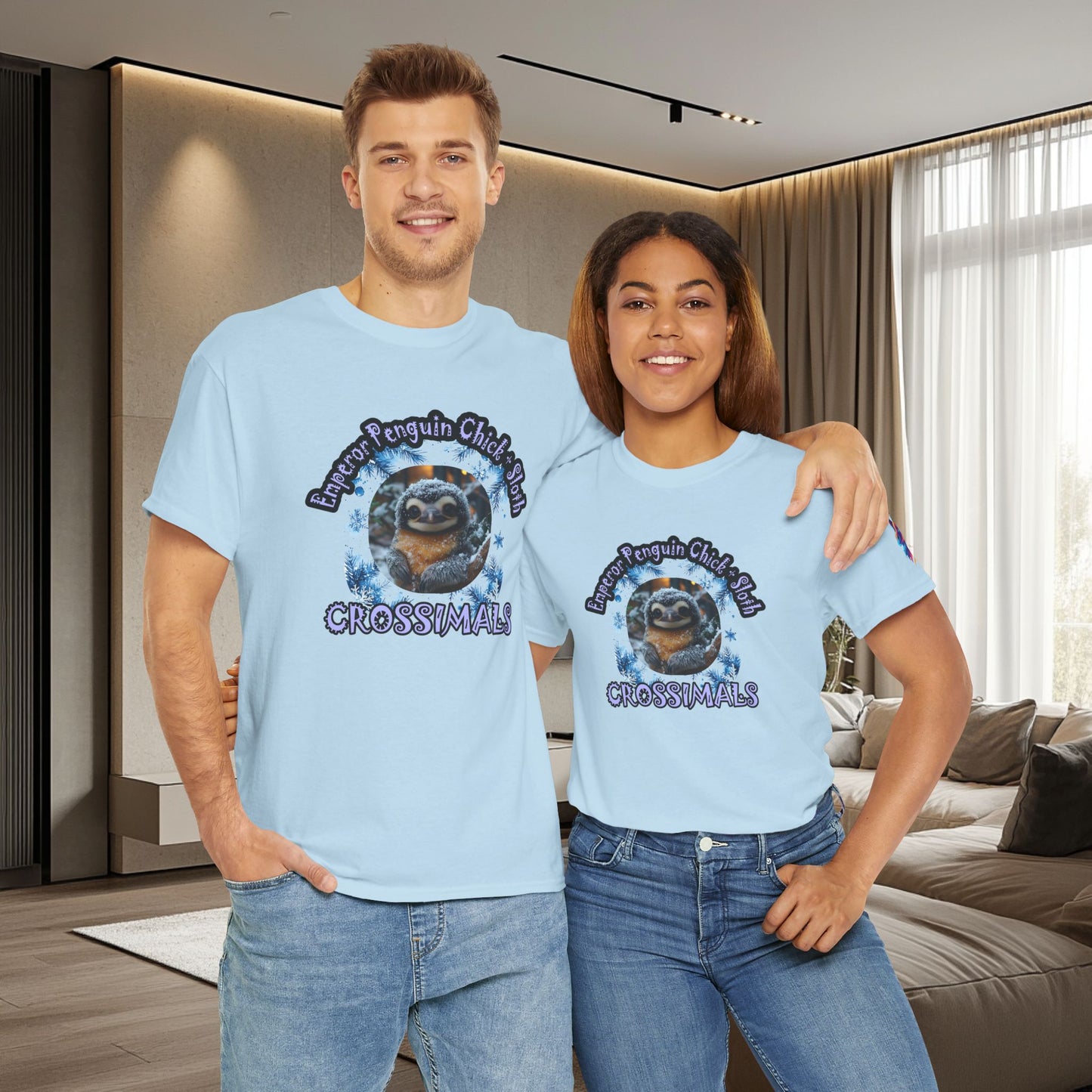 Emperor Penguin Chick Sloth Cross Unisex Heavy Cotton Tee