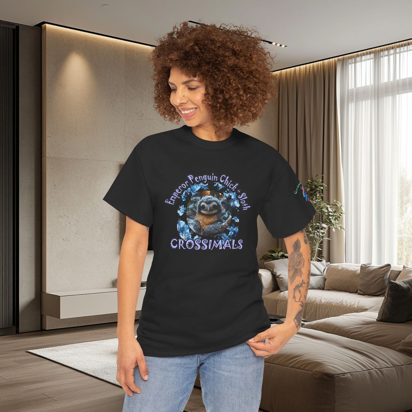 Emperor Penguin Chick Sloth Cross Unisex Heavy Cotton Tee