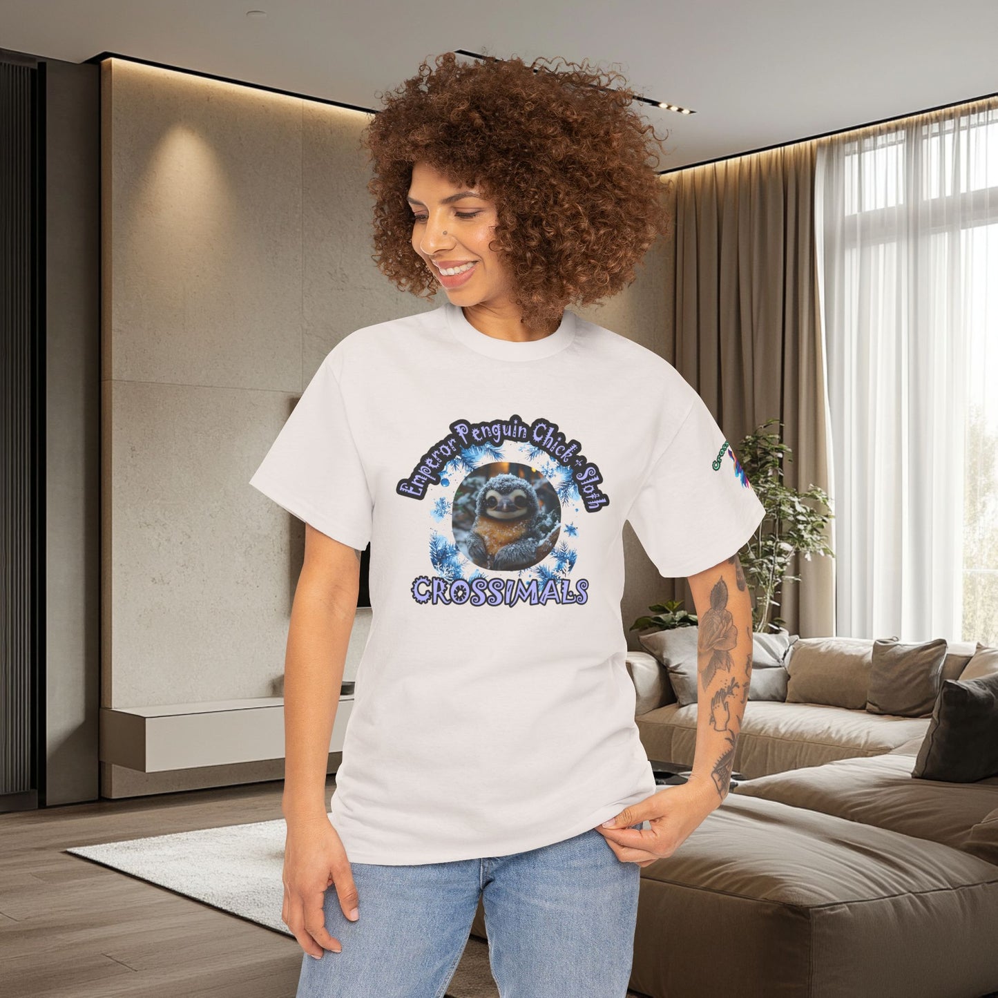 Emperor Penguin Chick Sloth Cross Unisex Heavy Cotton Tee