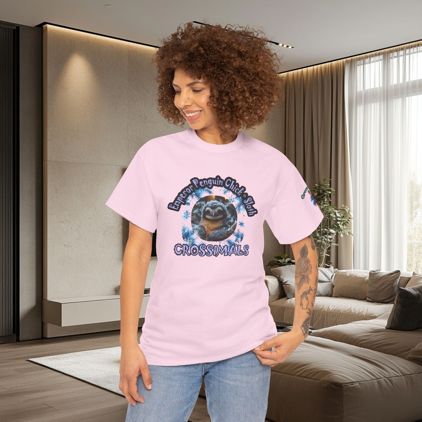 Emperor Penguin Chick Sloth Cross Unisex Heavy Cotton Tee