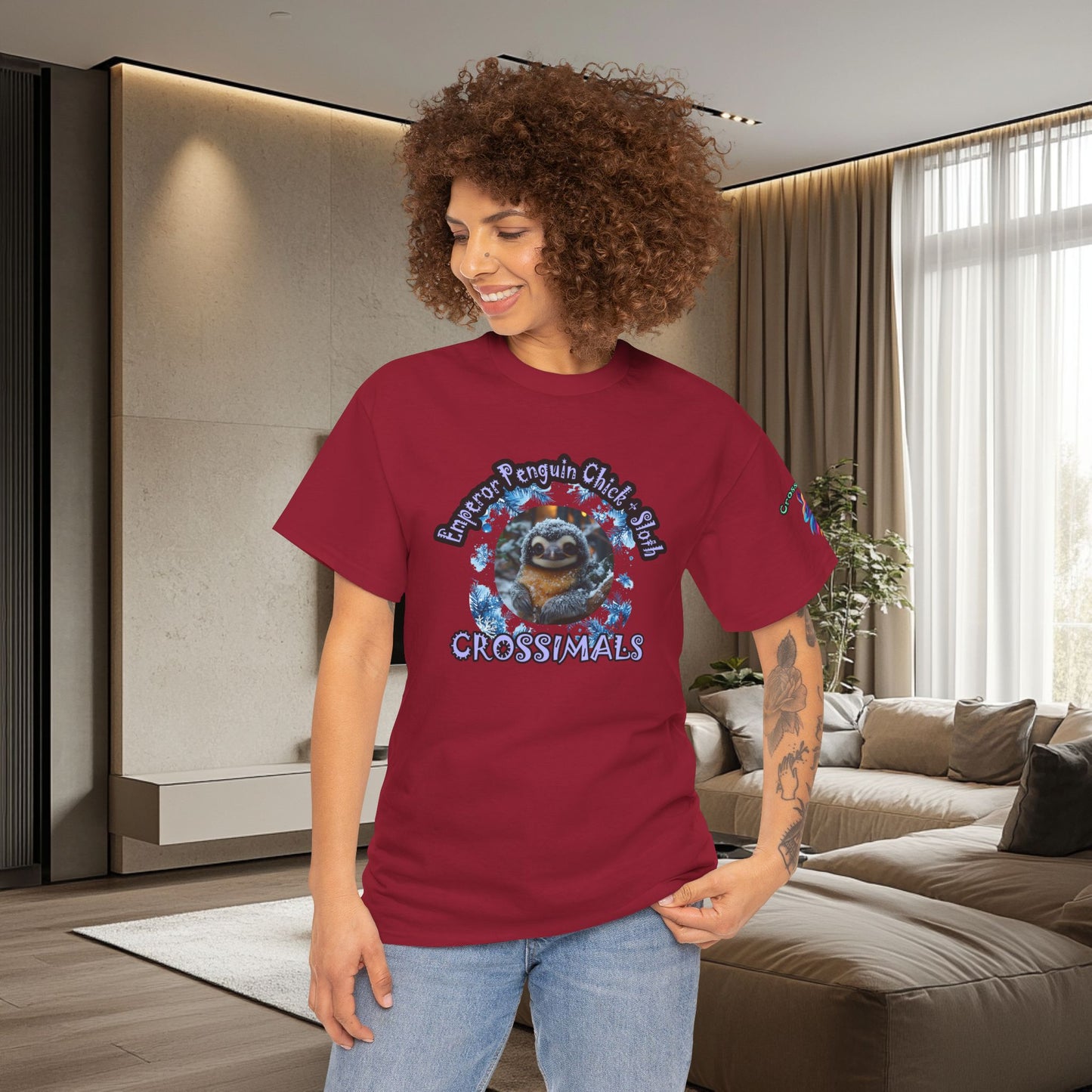 Emperor Penguin Chick Sloth Cross Unisex Heavy Cotton Tee