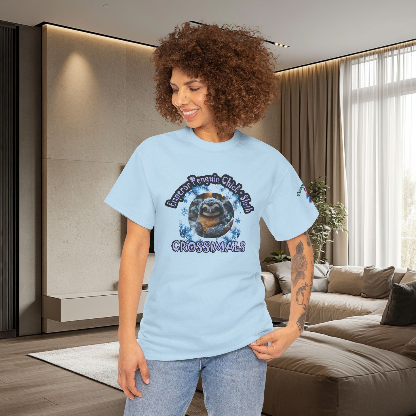 Emperor Penguin Chick Sloth Cross Unisex Heavy Cotton Tee